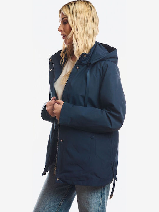 Kurze Damenjacke Beidseitig Für Winter Blau