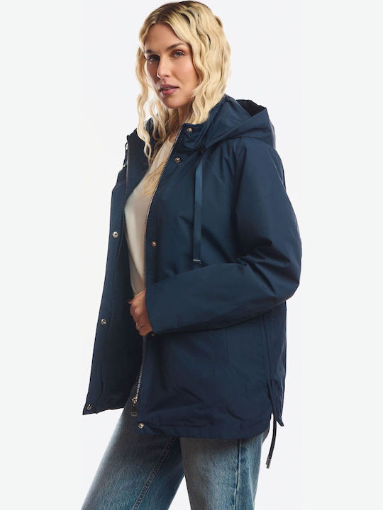 Kurze Damenjacke Beidseitig Für Winter Blau