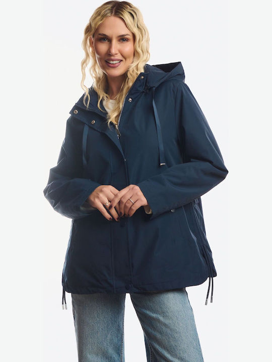 Kurze Damenjacke Beidseitig Für Winter Blau