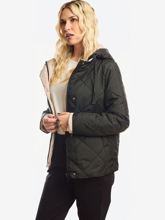 Short Women's Double Sided Jacket for Winter Black