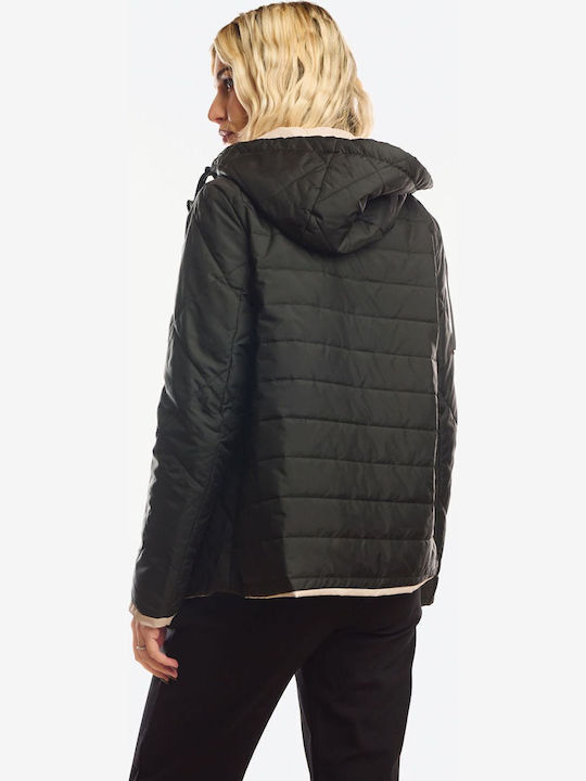 Short Women's Double Sided Jacket for Winter Black