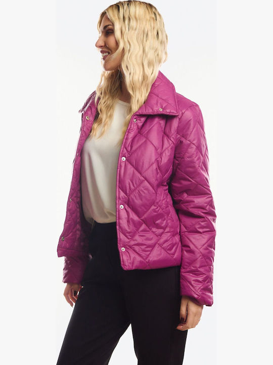 Short Women's Jacket for Spring/Autumn Fuchsia