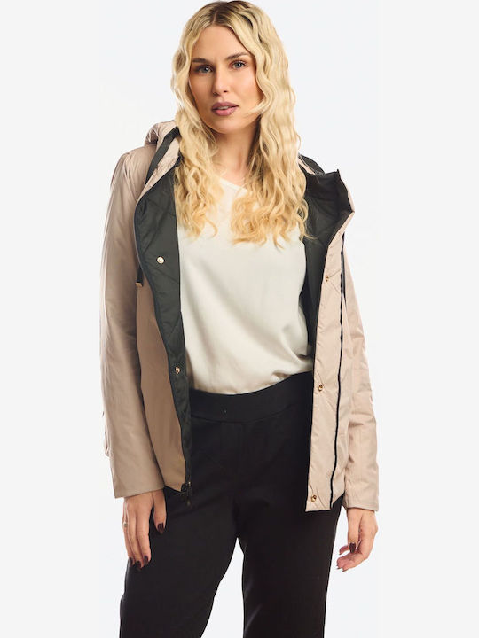 Short Women's Double Sided Jacket for Winter Black