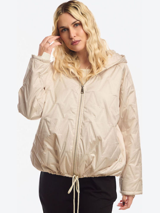 Kurze Damenjacke für Winter Beige