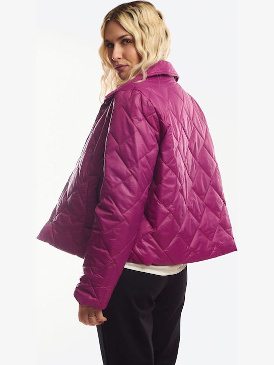 Short Women's Jacket for Spring/Autumn Fuchsia