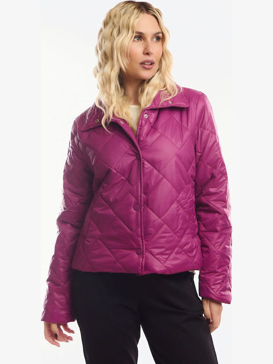 Short Women's Jacket for Spring/Autumn Fuchsia