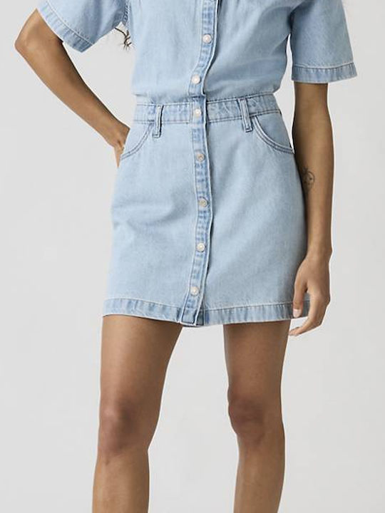 Western Summer Mini Shirt Dress Denim Blue