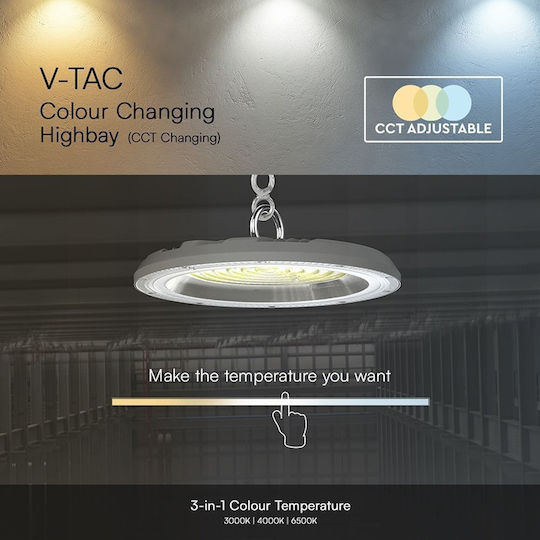 V-TAC Φωτιστικό Καμπάνα 150W Θερμό Λευκό 12300lm με Ενσωματωμένο LED Γκρι Ø27.7xΥ3.2cm