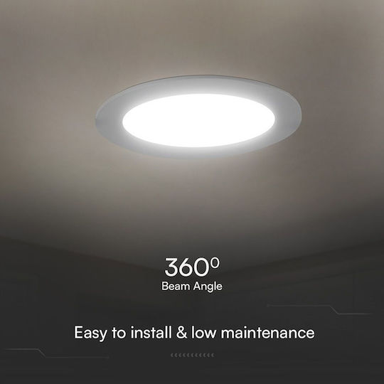 V-TAC Στρογγυλό Χωνευτό LED Panel 24W με Ψυχρό Λευκό Φως 6500K 29.4εκ.