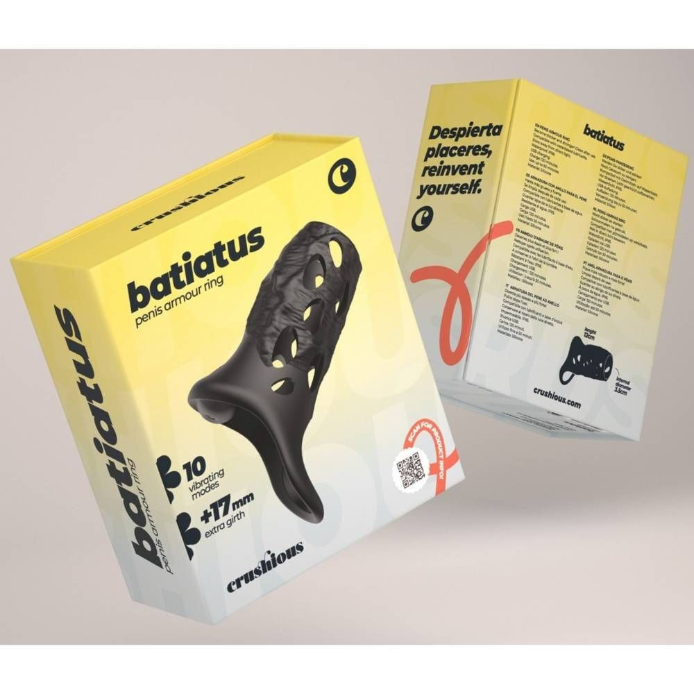 Δονούμενο Ρεαλιστικό Κάλυμμα Πέους Crushious Batiatus Penis Armour Ring  Vibration Black 12cm