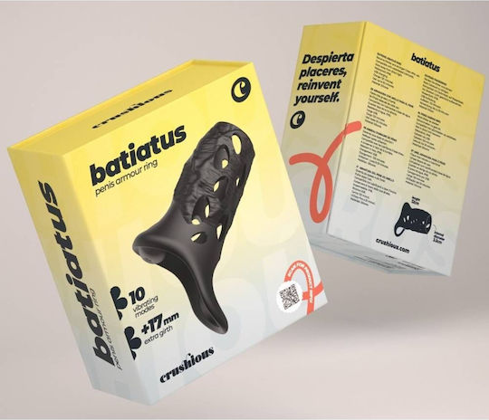 Vibrating Realistic Penis Sleeve Crushious Batiatus Penis Armour Ring Vibration Black 12cm