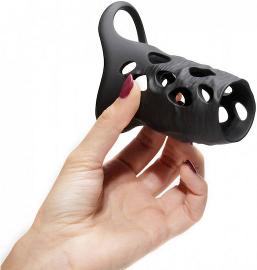 Vibrating Realistic Penis Sleeve Crushious Batiatus Penis Armour Ring Vibration Black 12cm