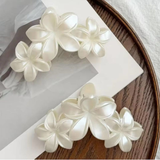Set Of 2 Hair Claw Clips Three Ivory Flowers Anela