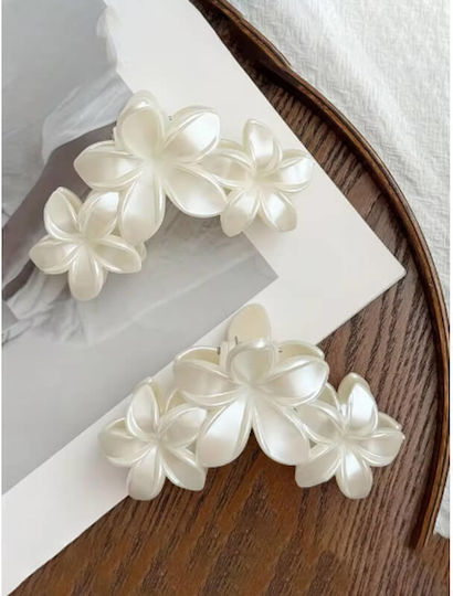 Set Of 2 Hair Claw Clips Three Ivory Flowers Anela