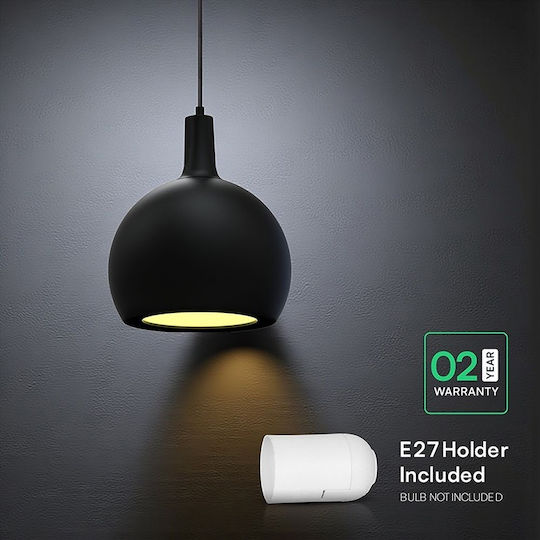 V-TAC Black Bell Ceiling Light with E27 Socket 28x28x188cm