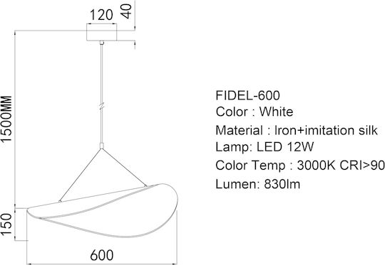 Sun Light Fidel White Pendant Ceiling Light 60x18cm