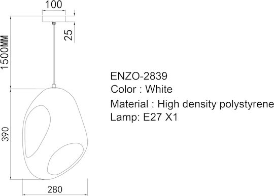Sun Light Enzo Κρεμαστό Φωτιστικό Λευκό