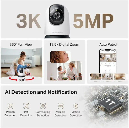 Mercusys Mc230 IP Surveillance Camera Wi-Fi Full HD+ 5MP with Two-Way Communication and 4mm Lens