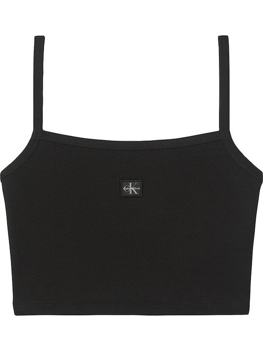 Γυναικείο Crop Top Βαμβακερό με Τιράντες Μαύρο