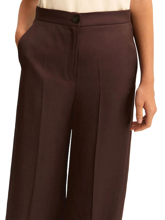 Women's Linen Trousers in Straight Leg Brown