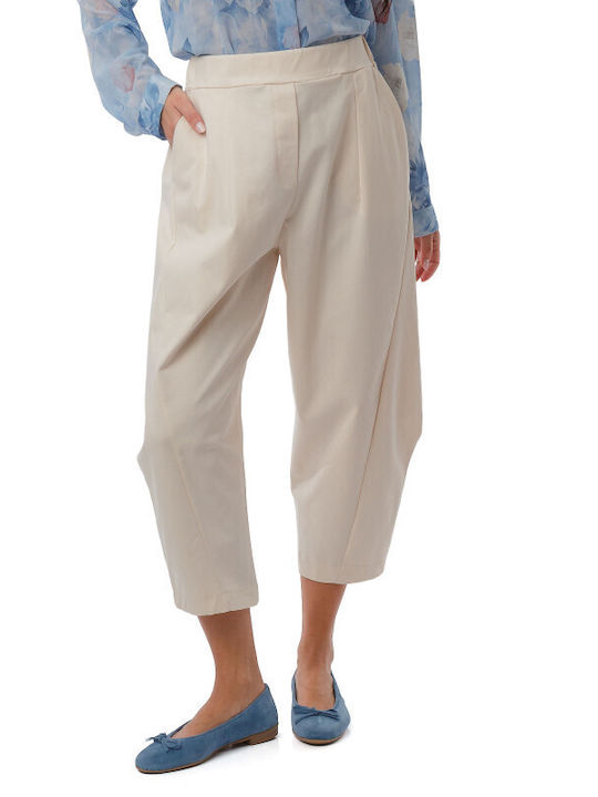 Beige Cropped Baumwoll-Set Damenhosen