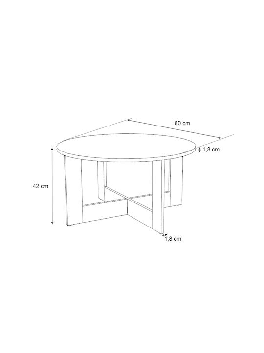 Round Central Coffee Table Kati Wooden White W80xL80xH42cm