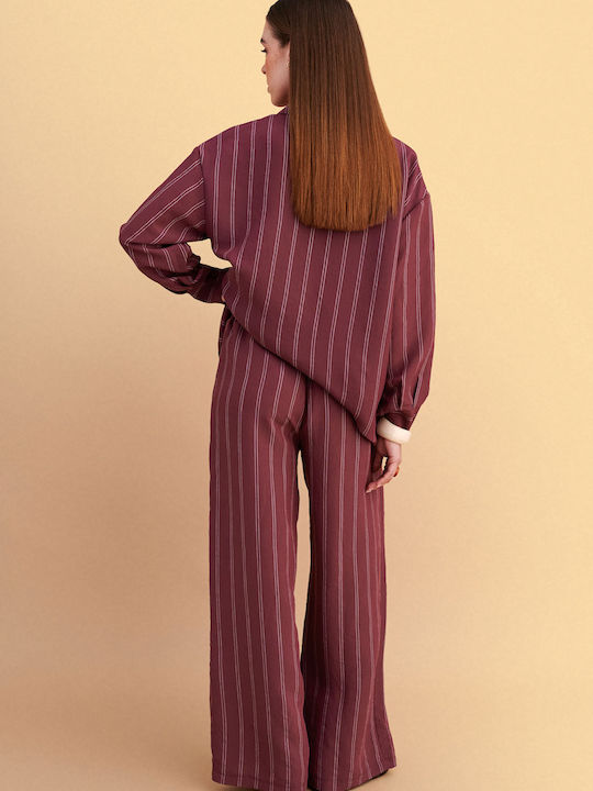 Women's Pantaloons with Rubber Band Striped Red