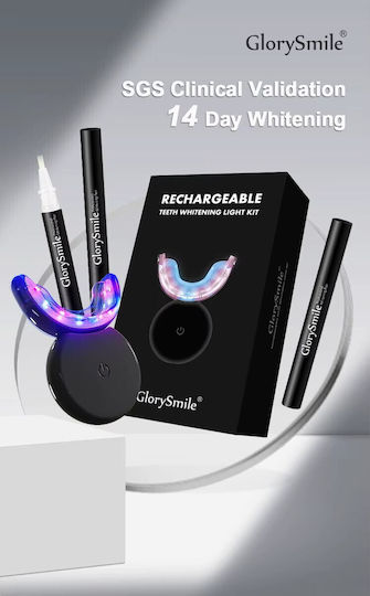Glorysmile Kit Albire Dinti Fără Peroxid 3x 4ml Gel Lampă Led 16 Usb Reîncărcabilă Portabilă Neagră