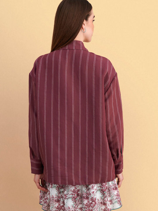 Long Sleeve Women's Shirt Red Striped