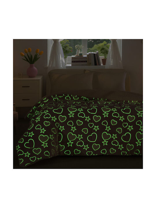 Kids Sherpa Comforter Fluorescent Single Pink Hearts 160x220cm
