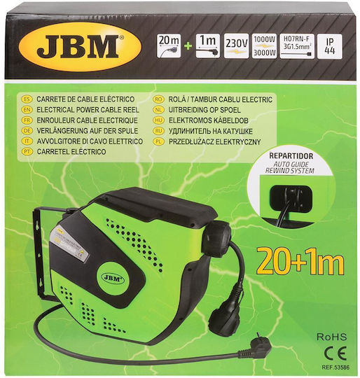 JBM Затворен тип 1 място с кабел 20м с диаметър 3 x 1.5mm² Waterproof Зелен