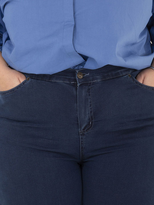 Damen Stoffhose mit Gummiband in Gerade Bein Stil Blau