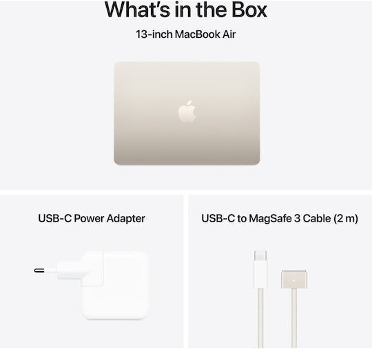 Apple MacBook Air 13.6" Panou IPS Ecran Retina (M5-10 Nuclee/16GB/1TB SSD/10-Core GPU) Starlight (Tastatură Engleză SUA)