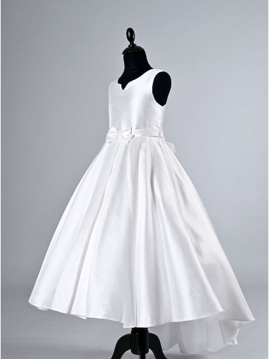 Girls Satin Dress Off White