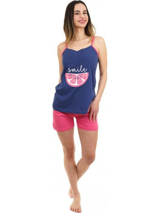 Sara Set Pijamale Dama De Vară Din Bumbac Albastru 1295-blue
