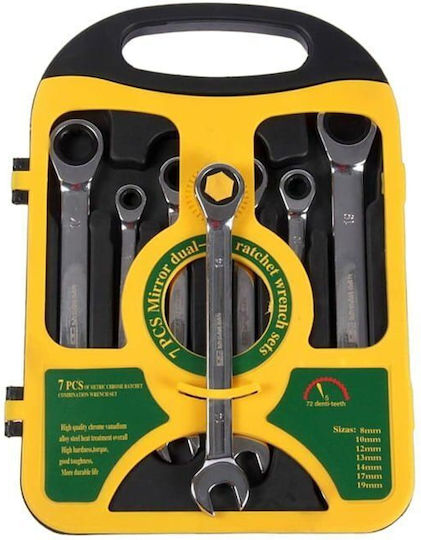 Yiwei Κλειδιά Γερμανοπολύγωνα Καστάνια 7τμχ Ratchet Wrench Combination Tools