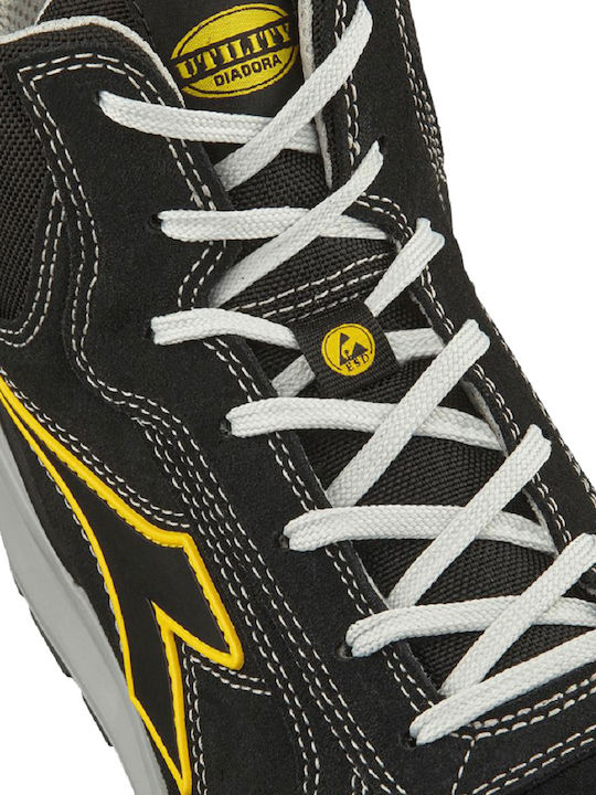 Utility Diadora A Box Mid Sicherheitstiefel Schwarz S3S mit ESD, FO, SR Zertifizierung