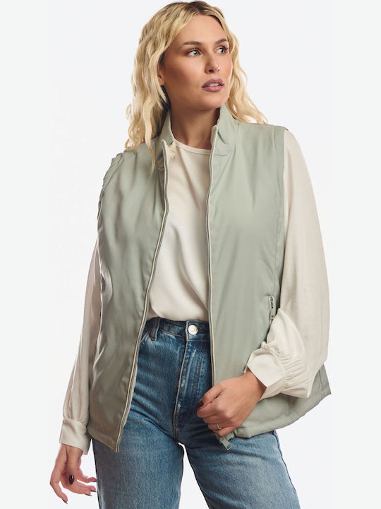 Long Women's Sleeveless Jacket for Winter Green