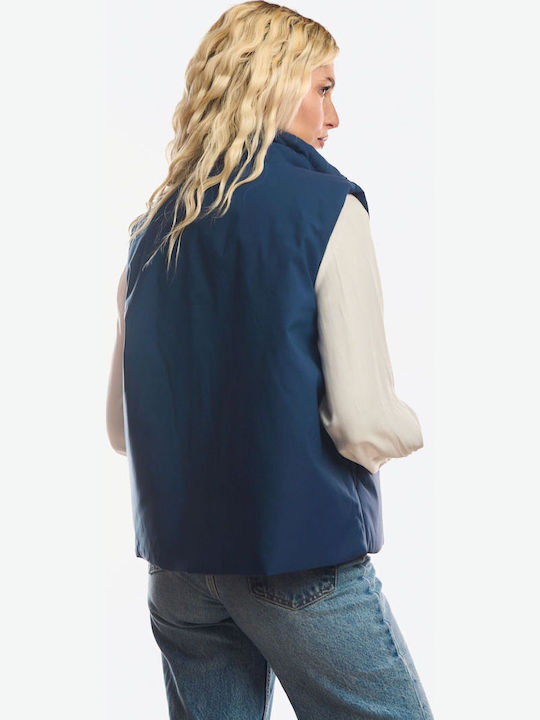 Long Women's Sleeveless Jacket for Winter Blue