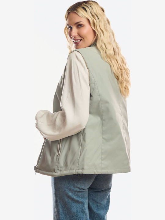 Long Women's Sleeveless Jacket for Winter Green