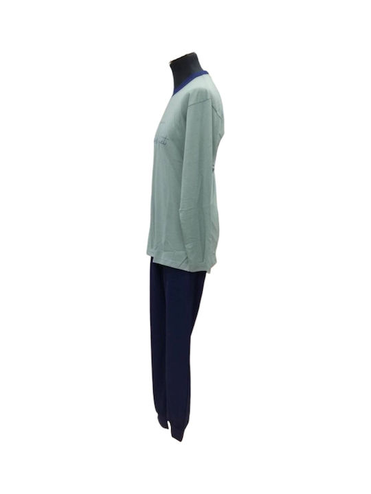 Lanotte Winter Men's Cotton Pyjamas Khaki-Blue
