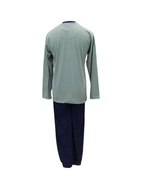 Lanotte Winter Men's Cotton Pyjamas Khaki-Blue