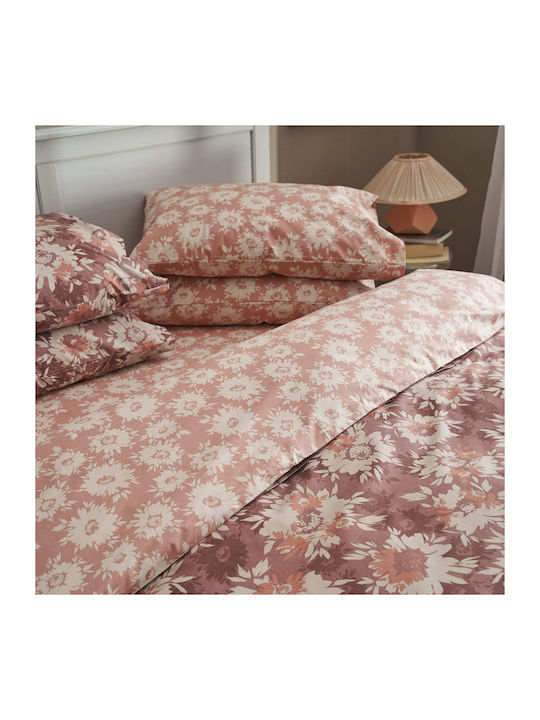 Charalambidis Textiles Χρυσάνθεμο Σετ Σεντόνια Υπέρδιπλα 220x260εκ. Κόκκινο (4τμχ)