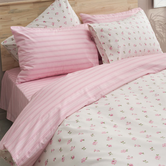 Charalambidis Textiles Spring Set Bed Sheets Super-Double 220x260cm Pink 4 Pieces