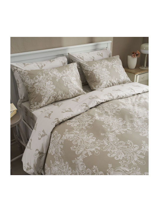Charalambidis Textiles Lace Set Bed Sheets Super-Double 220x260cm Beige 4 Pieces