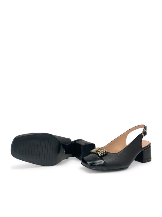 Leather Heels With Medium Black Heel