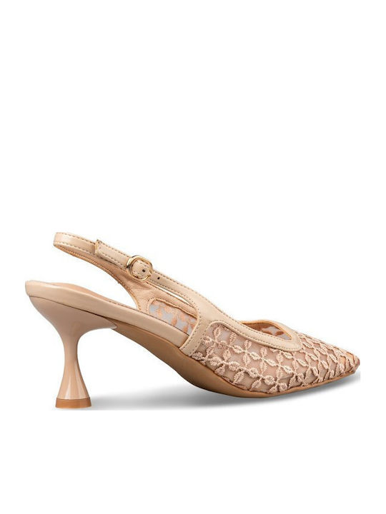 Pumps mit Dünn Mittlerer Absatz Beige