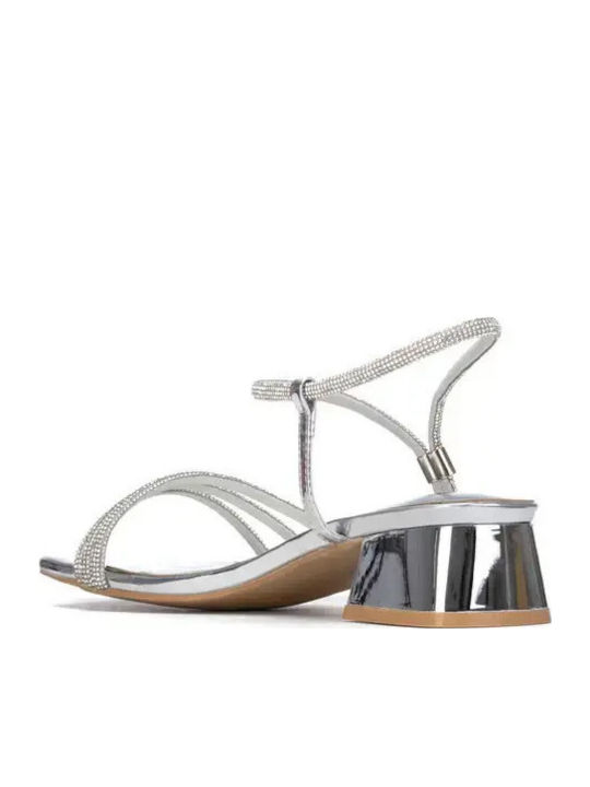 Damen Sandalen Aus Lackleder Mit Strass Silber