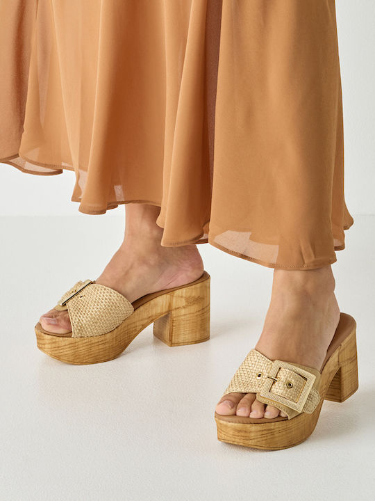 Mules With High Heel In Beige Colour