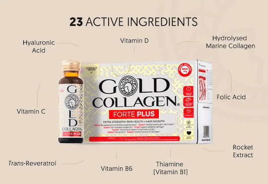 Colagen Lichid Marin Hidrolizat Suport Hormonal Piele Păr Unghii Gold Collagen Forte Plus 50+ 10 Fiole X 50 Ml